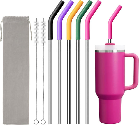Metal Straw for Stanley 40 oz Cup,Stainless Steel Replacement Straw with Silicone Tips for 40 oz Simple Modern, Meoky, Owala Tumbler, 1 Portable Bag