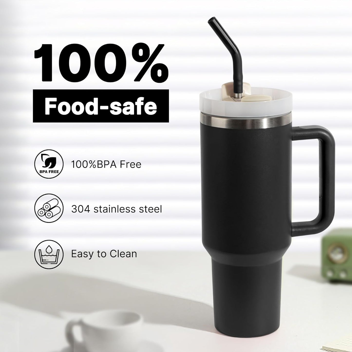 Stainless Steel Straws for 40oz Stanley Cup Tumbler, 40 oz Metal Reusable Replacement Straight Straws for Simple Modern/Meoky/Owala Tumbler,6 Silicone Tips