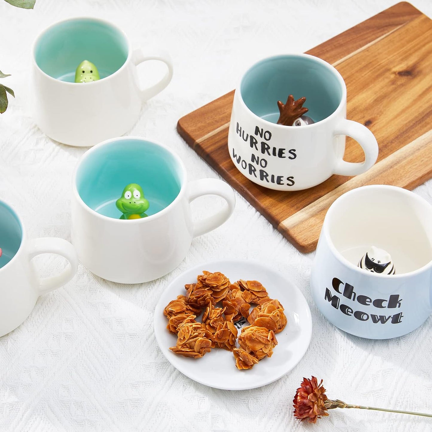 Rabbit Ceramic Cup Hidden 3D Animal Inside Mug,12 oz Cute Cartoon Handmade Figurine Mugs,Christmas Birthday Surprise for Friends Family or Kids (Rabbit)