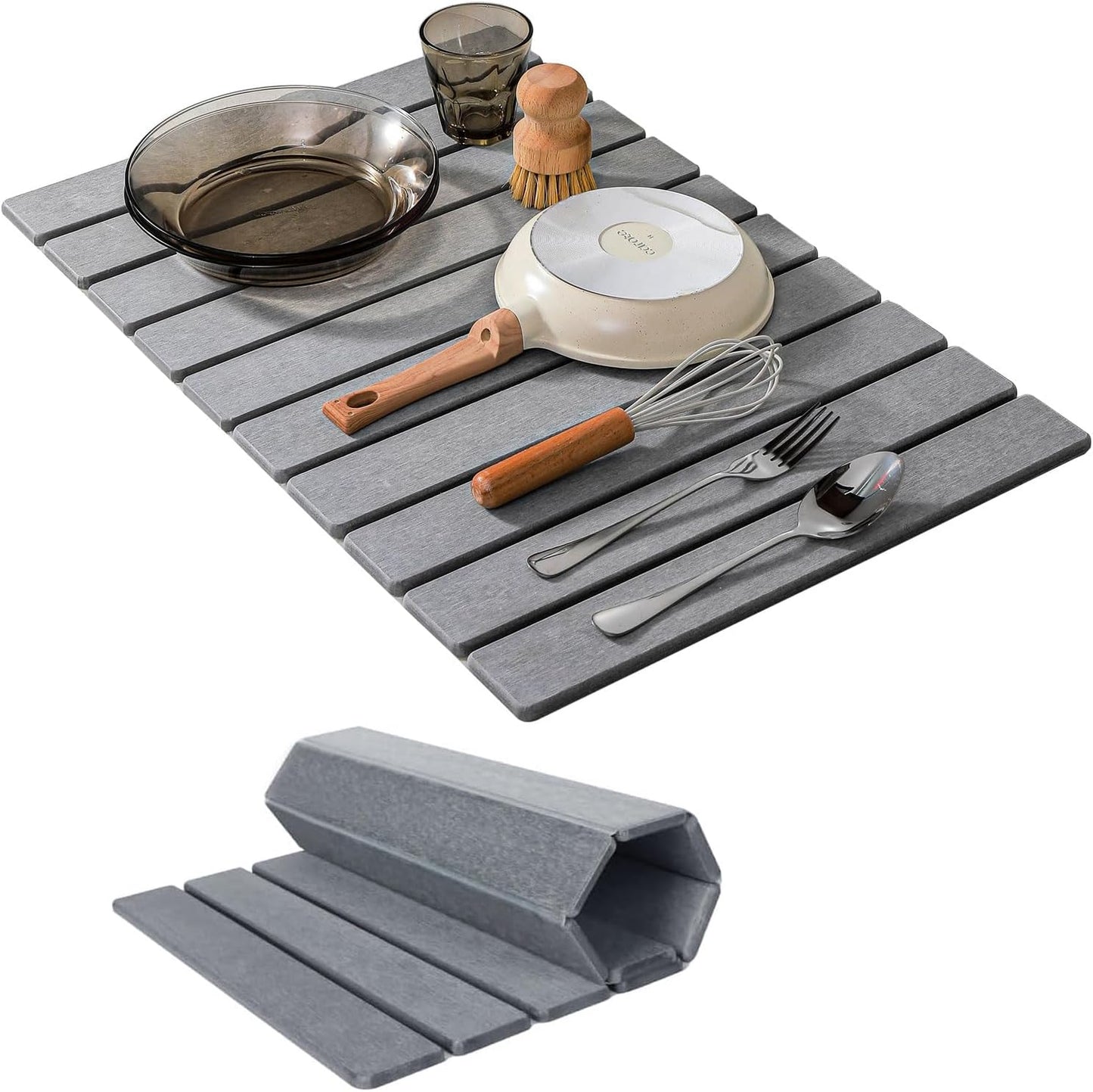 Large Stone Dish Drying Mat for Kitchen Counter, , Marbled Water Absorbing Diatomaceous Earth Drying Pad for Countertop Bottles Utensils Cups 24"x16"