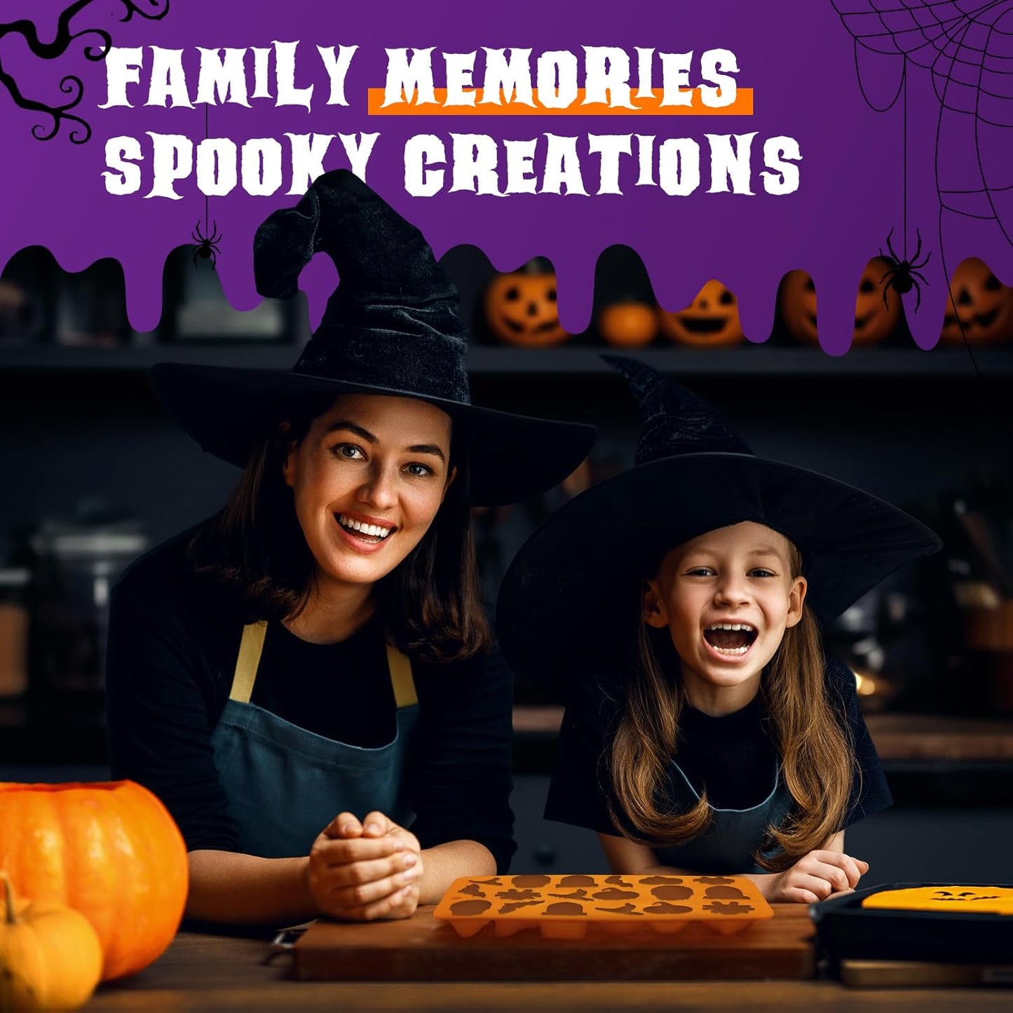 Halloween Molds Silicone for Chocolate 2 Pack, 3D Halloween Chocolate Candy Gummy Mold Skull Pumpkin Bat Ghost Witch Hat Spider tombstone Shapes Mold