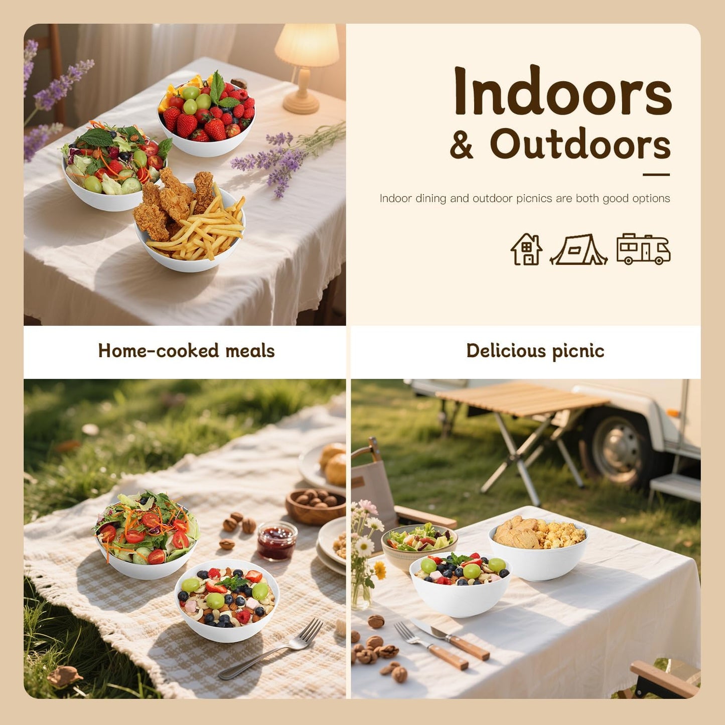 White Wheat Straw Bowls for Cereal and Salad,Alternative Plastic Bowls Set of 6,40oz Unbreakable Soup Bowls suitable for Kitchen,Party,Camping and R.V.