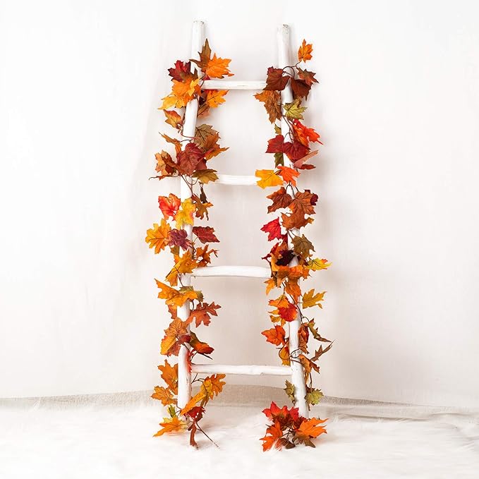 Lvydec 4 Pack Fall Maple Garland - 5.9ft/Strand Artificial Fall Foliage Garland Realistic Maple Leaves Autumn Decor for Home Wedding Halloween Thanksgiving Party (Mixed Color)