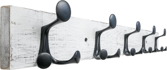 SKOLOO 30-Inch Wood Coat Rack Wall Mount with 5 Triple Hooks - Ideal for Family Entrances, Classrooms, and Pet Supplies Storage - Perfect Coat Hooks for Wall,Distressed White Wash