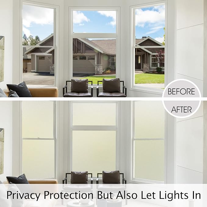 HIDBEA Frosted Window Privacy Film Heat Control UV Blocking, Static Cling Non-Adhesive Reusable Door coverings for Bathroom Home Office (Frosted 35.4 Inch x 16.4 Feet)