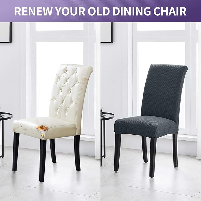 Joccun Chair Covers for Dining Room Set of 6, Dining Chair Slipcovers Stretch Dining Room Chair Covers Seat Protector,Washable Parsons Chair Cover for Home,Hotel,Banquet(Gray,6 Pack)