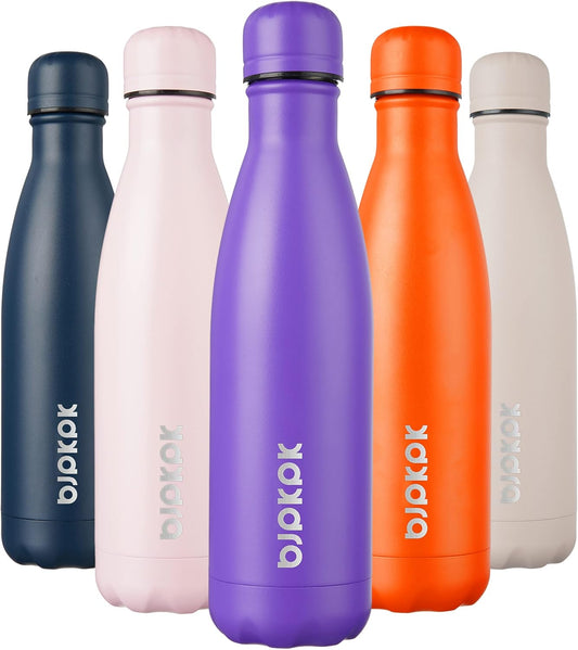 BJPKPK 17oz Insulated Stainless Steel Water Bottles,Sports Water Bottles Keep Cold for 24 Hours and Hot for 12 Hours,BPA Free for Travel,Purple cap