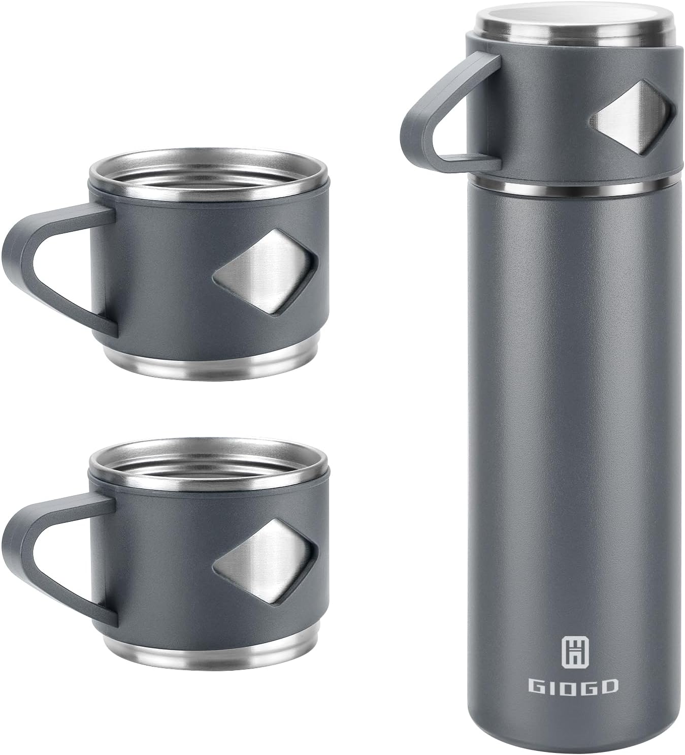 Stainless Steel Thermo 700ml/23.7oz Vacuum Insulated Bottle with Cup for Coffee Hot drink and Cold drink water flask.(Gray,Set)