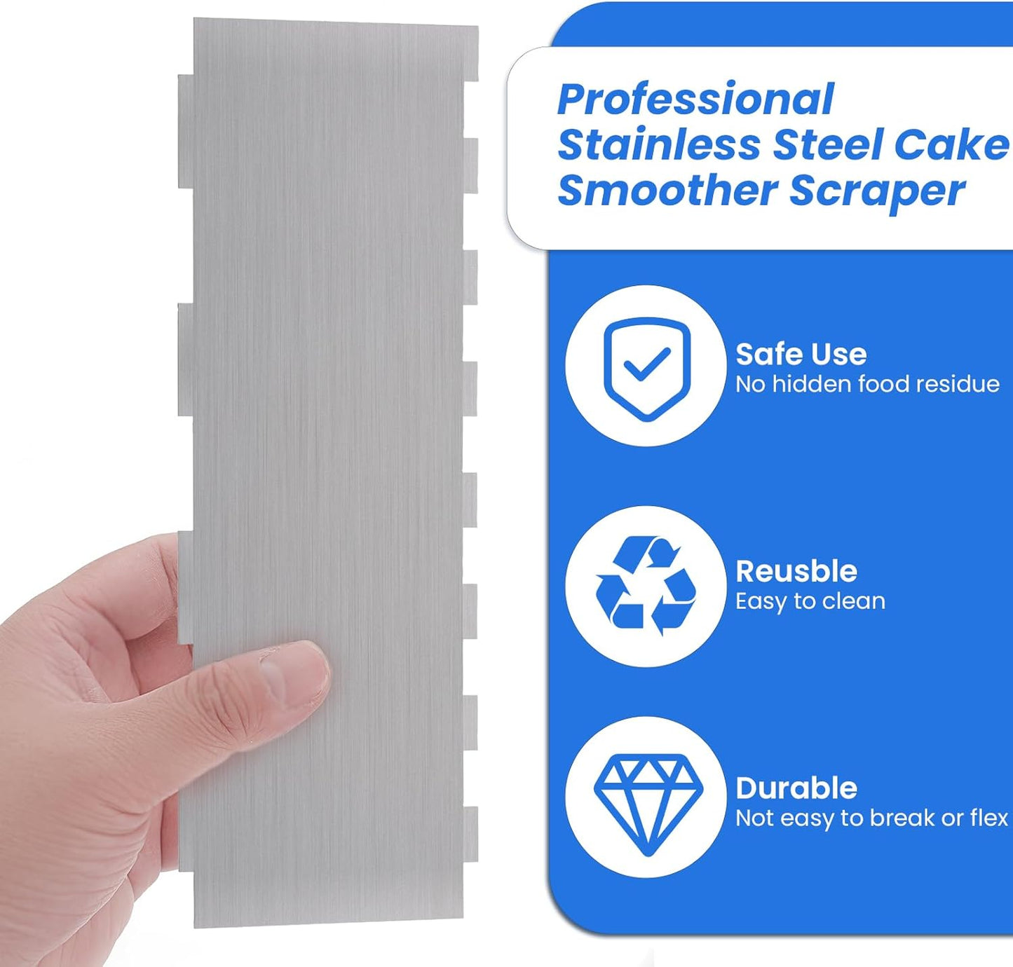 4 Pieces Stainless Steel Cake Scraper 10 Inch and Sided Patterned Edge Stripe Edge Smoother Scraper Cake Decorating Comb Cake Pastry Cutter for Mousse Butter Cream Cake Decoration