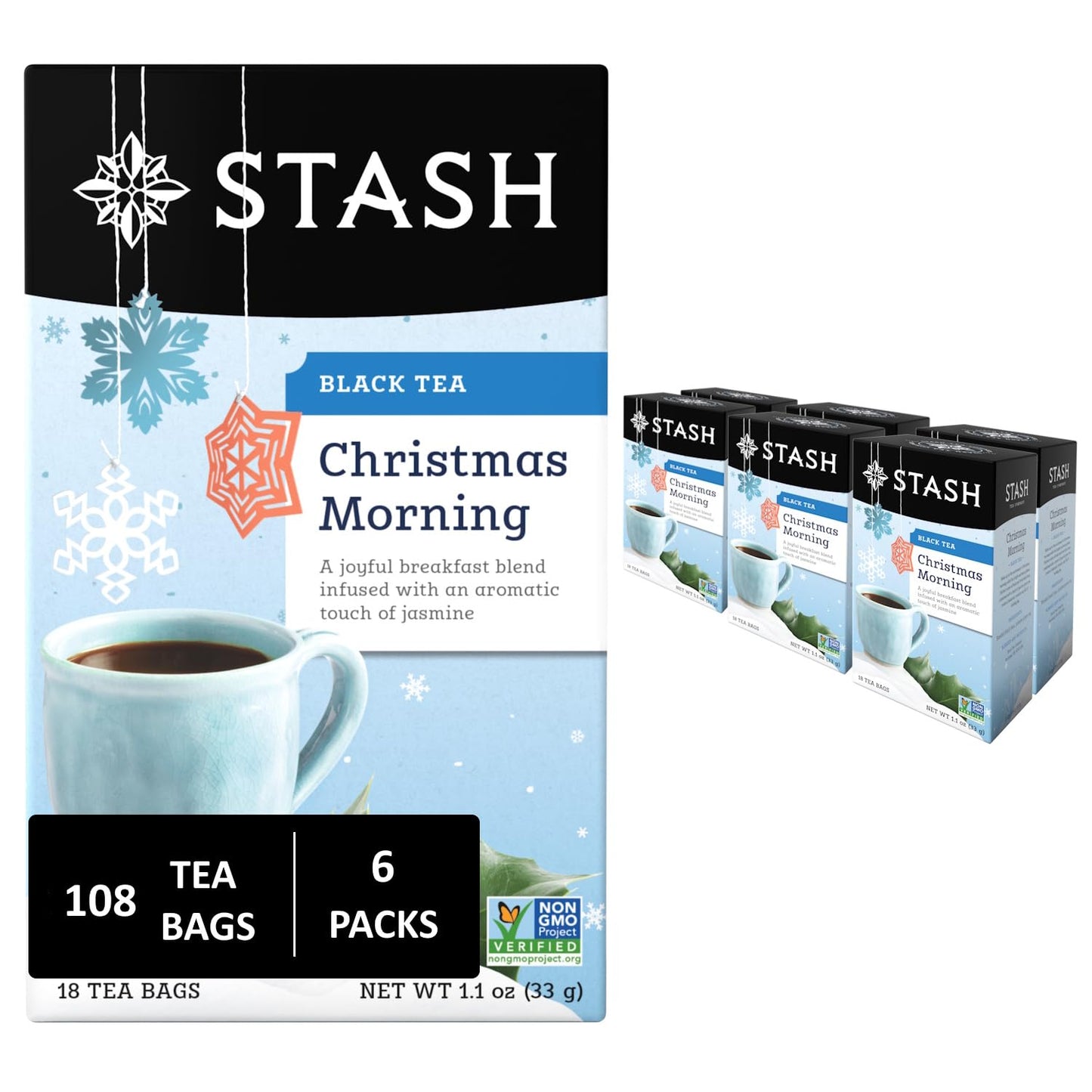 Stash Christmas Morning Black Tea, Non-GMO, 18 Tea Bags (Pack of 6)