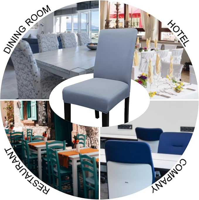 JQinHome 4 Pcs Dining Chair Slipcover, High Stretch Removable Washable Chair Seat Protector Cover for Home Party Hotel Wedding Ceremony(Light Grey)