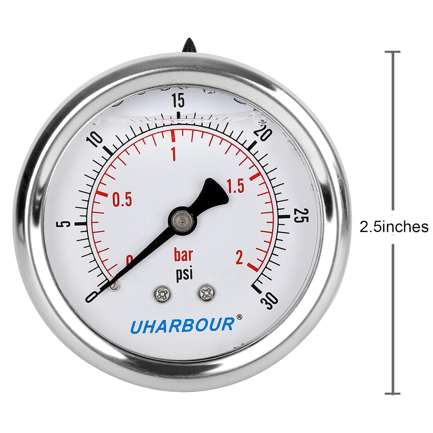 Glycerin Filled Low Pressure Gauge 30psi/2bar, Stainless Steel case, Brass Inside Construction, 2-1/2" dial, 1/4" NPT Back Connection…