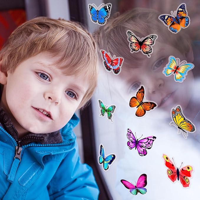 Window Clings Stickers for Kids Window Gel Clings Decals Thick Gel Clings Toddlers and Adults Classroom Home Nursery Airplane Birthday Party Supplies (Butterfly)