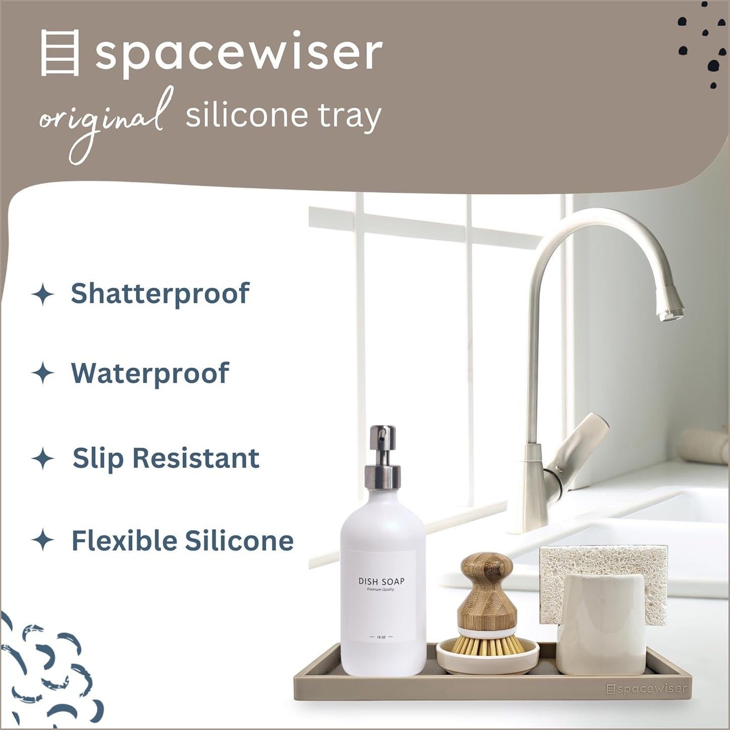 Countertop and Vanity Tray - 11.7" Silicone Bathroom Tray, Flexible Dish Soap Holder for Kitchen, Bathroom Counter Organizer, Shower Toilet Tank Trays Décor Accessories, Sink Makeup Mat Oil