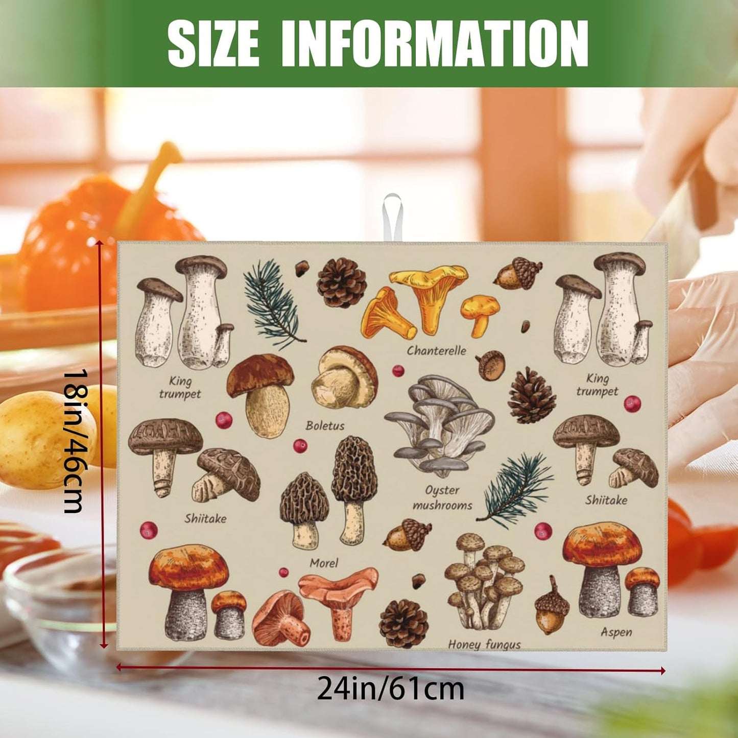 Mushroom Dish Drying Mats For Kitchen Counter XL Microfiber Kitchen Drying Mat Large Draining Pad Absorbent Quick Drying Dish Mat 18x24 Inch