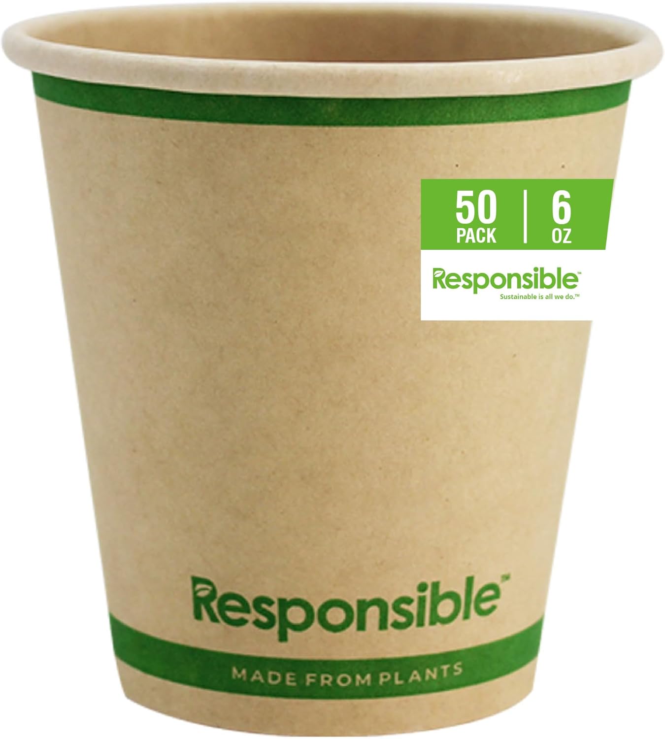Certified Compostable 6 oz Paper Cups, Cold ＆ Hot Coffee Cups, Disposable Paper Cups, Extra Strength Disposable Cups, Made without PFAS (50 count)