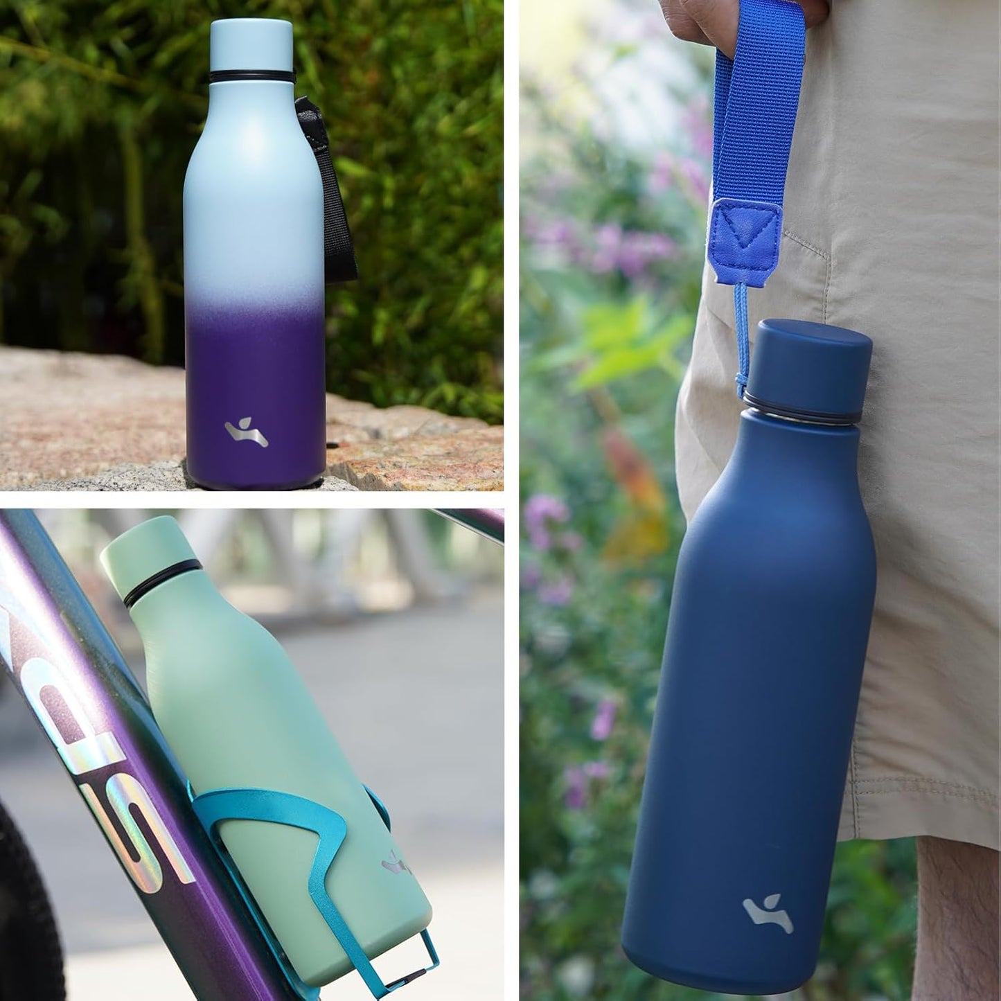 Insulated Water Bottle with Strap,18 oz Double Wall Stainless Steel Vacuum Bottles Metal Water Flask,Foggy Blue