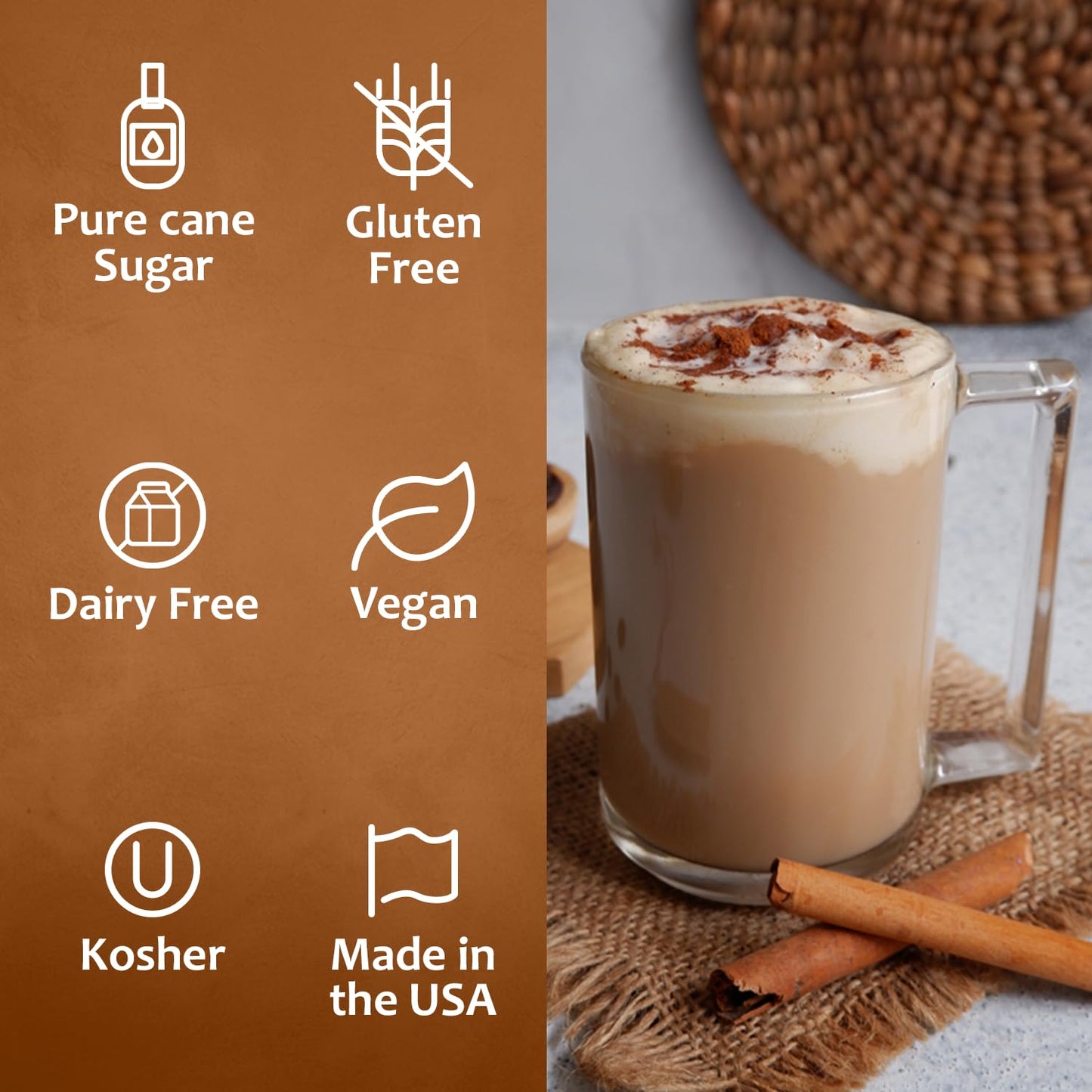 Syruvia Cinnamon Dolce Coffee Syrup - 25.4 fl oz. Kosher and Gluten-Free. Perfect for Enhancing Drinks, Sodas, Shakes, Desserts, and More.