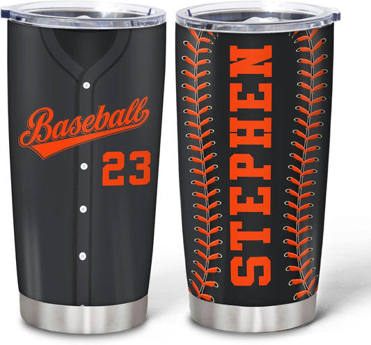 Hyturtle Personalized Baseball Tumbler Baseball Players Design Stainless Steel Double Walled Vacuum Insulated Tumblers 20oz30oz Coffee Travel Mug Cup Christmas Gift For Men Boys Friends Dad Sports Fan