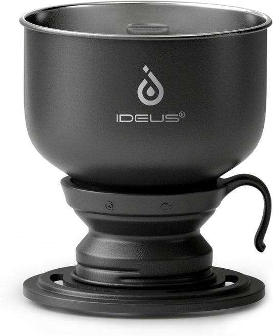 IDEUS Brew Pour Over Dripper, Portable Stainless Steel Reusable Filter Manual Camp Coffee Maker BPA-Free for Home, Office & Camping (Camp Dripper-Black)