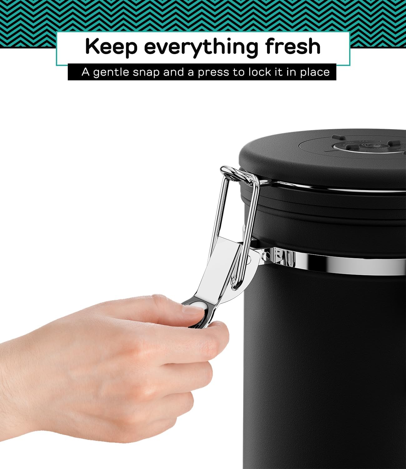 Coffee Gator Coffee Canister, 22oz Airtight Stainless Steel Kitchen Food Storage Container with Date Tracker, Valve, Scoop for Sugar, Grounds, Beans, Tea, Sugar, Cereal, Flour, Cookies Jars - Black