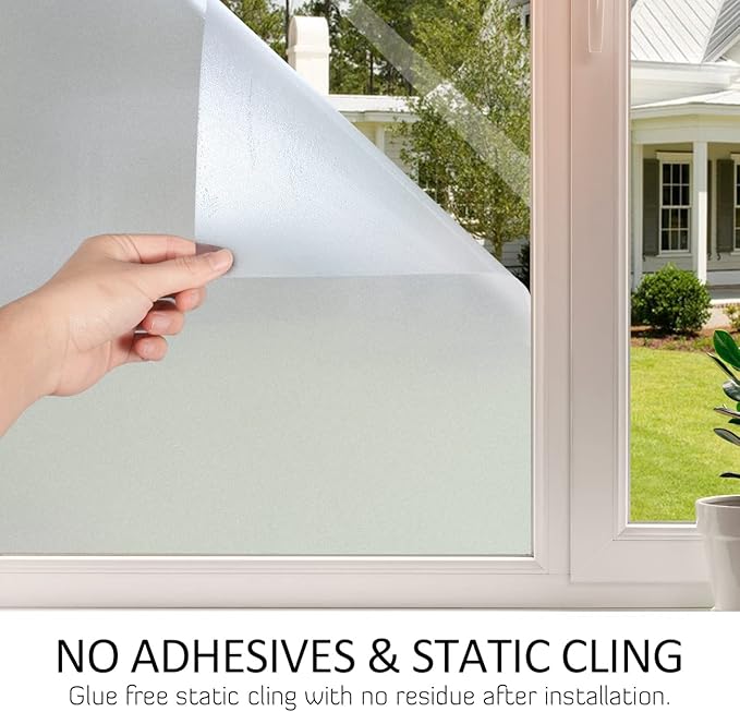 HIDBEA Frosted Window Privacy Film Heat Control UV Blocking, Static Cling Non-Adhesive Reusable Door coverings for Bathroom Home Office (Frosted 23.6 Inch x 9.8 Feet)