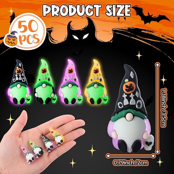 Wesiti 50 Pcs Luminous Halloween Mini Gnomes Figurines Bulk Glow in Dark Miniature Ornaments Hide and Seek Tiny Gnomes Figures Statue Halloween Party Favor Bag Fillers Garden Dollhouse Decor Gifts