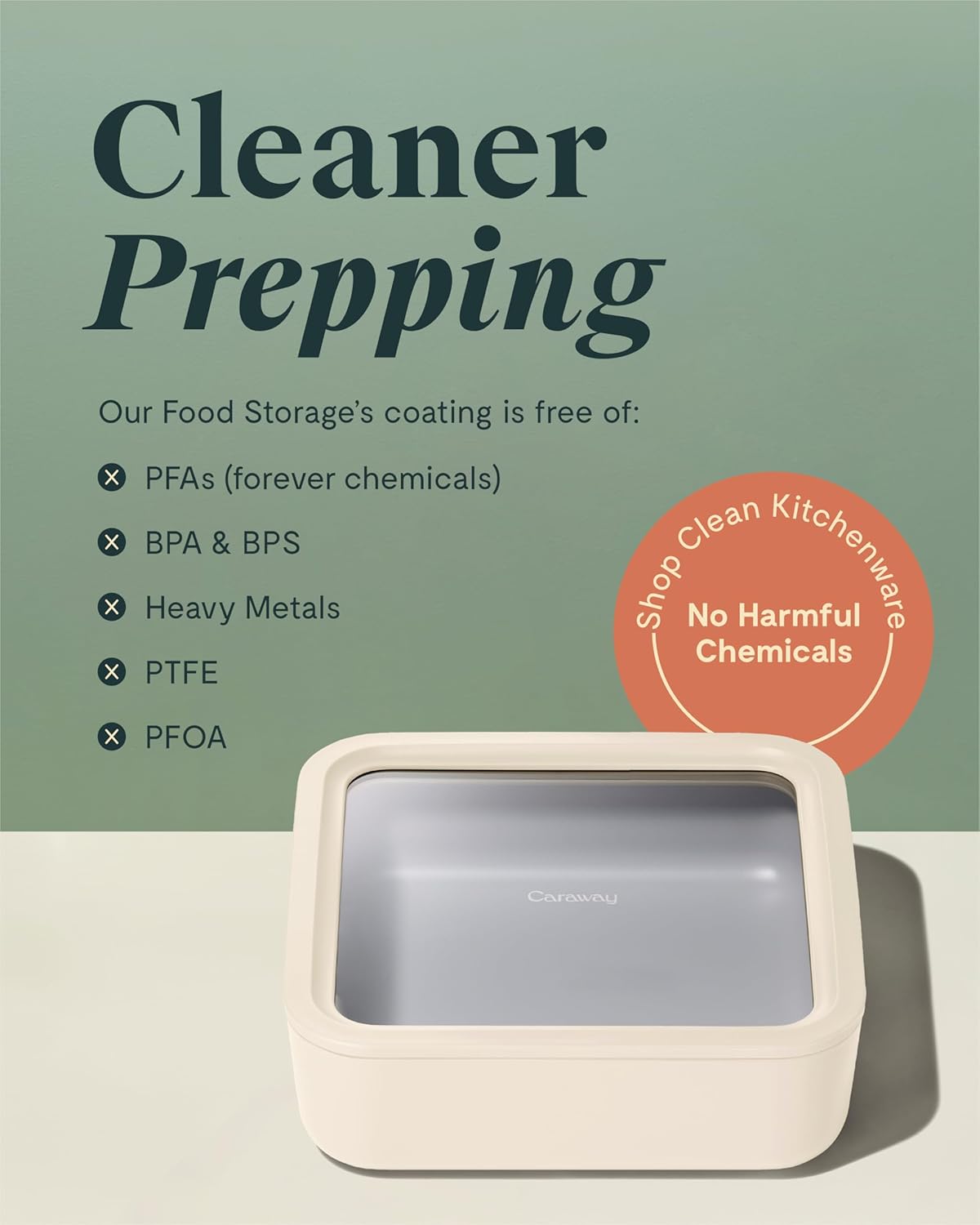 Caraway Glass Food Storage, 10 Cup Glass Container,Ceramic Coated Food Container,Easy to Store, Non Toxic, Non Stick Lunch Box Container with Glass Lids. Dishwasher, Oven,Square Shape,Mist