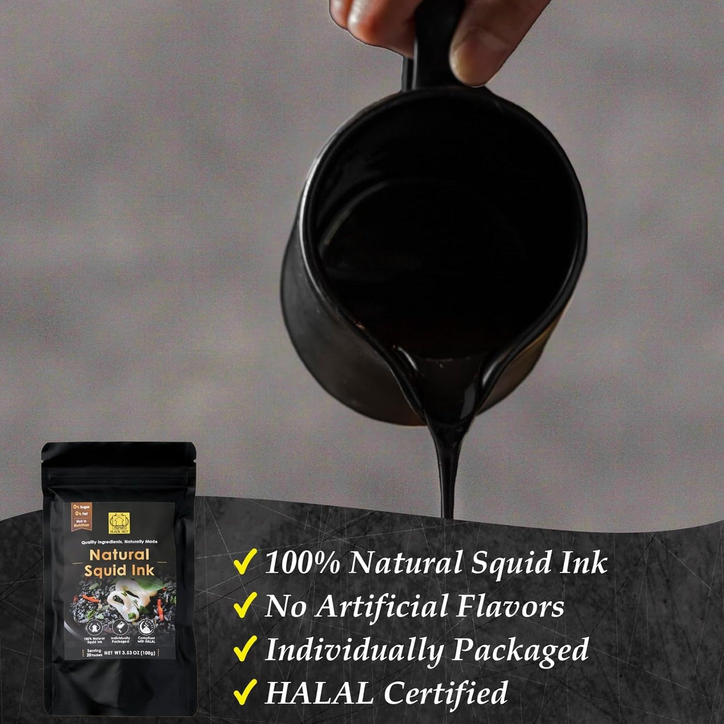 (5g x 40 Pack) Black Hut Squid Ink, Food Coloring Tinta Calamari for Rice Noodles Pasta Spaghetti Risotto, Cuttlefish Ink for Baking mix, Halal Certificate, Contains Molluscs, 7.06 oz / 200 g