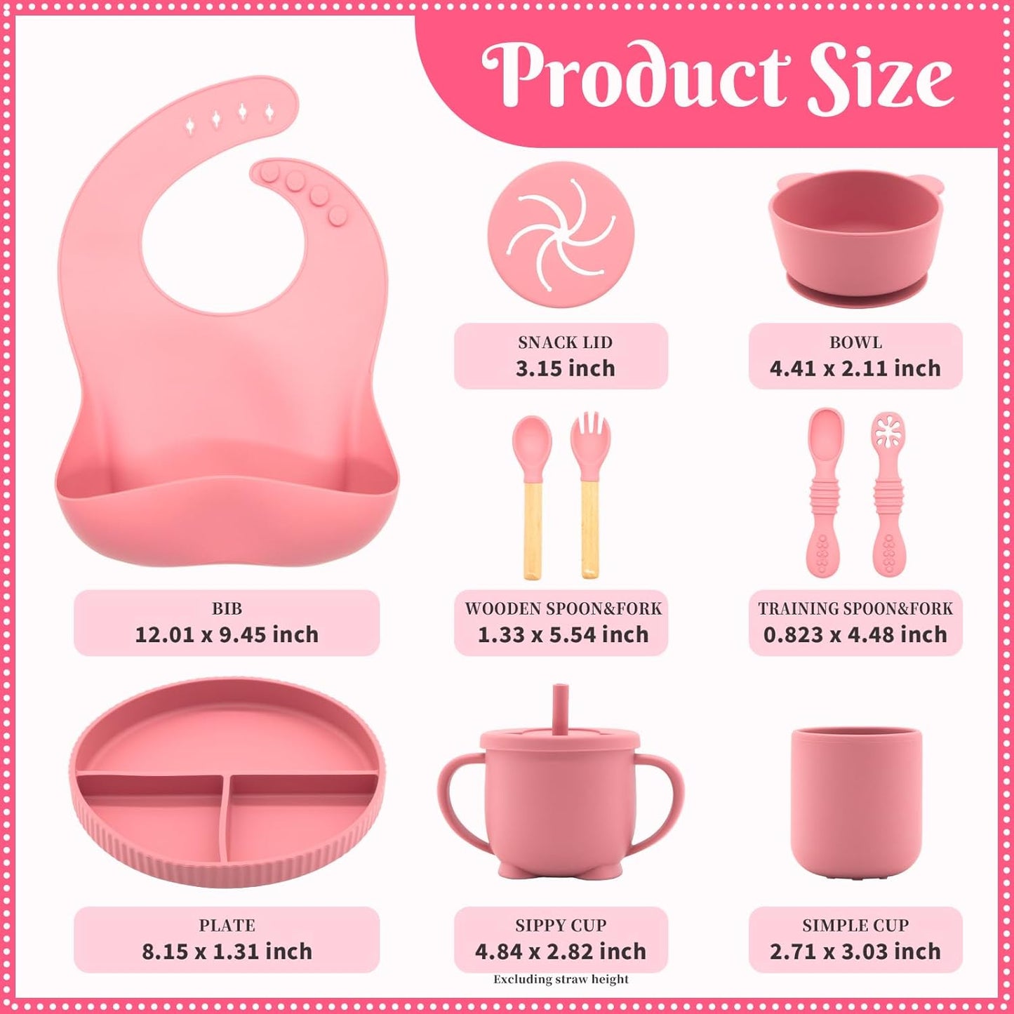 Silicone Baby Feeding Set, 10 Pcs, Baby Led Weaning Supplies, BPA Free, Red