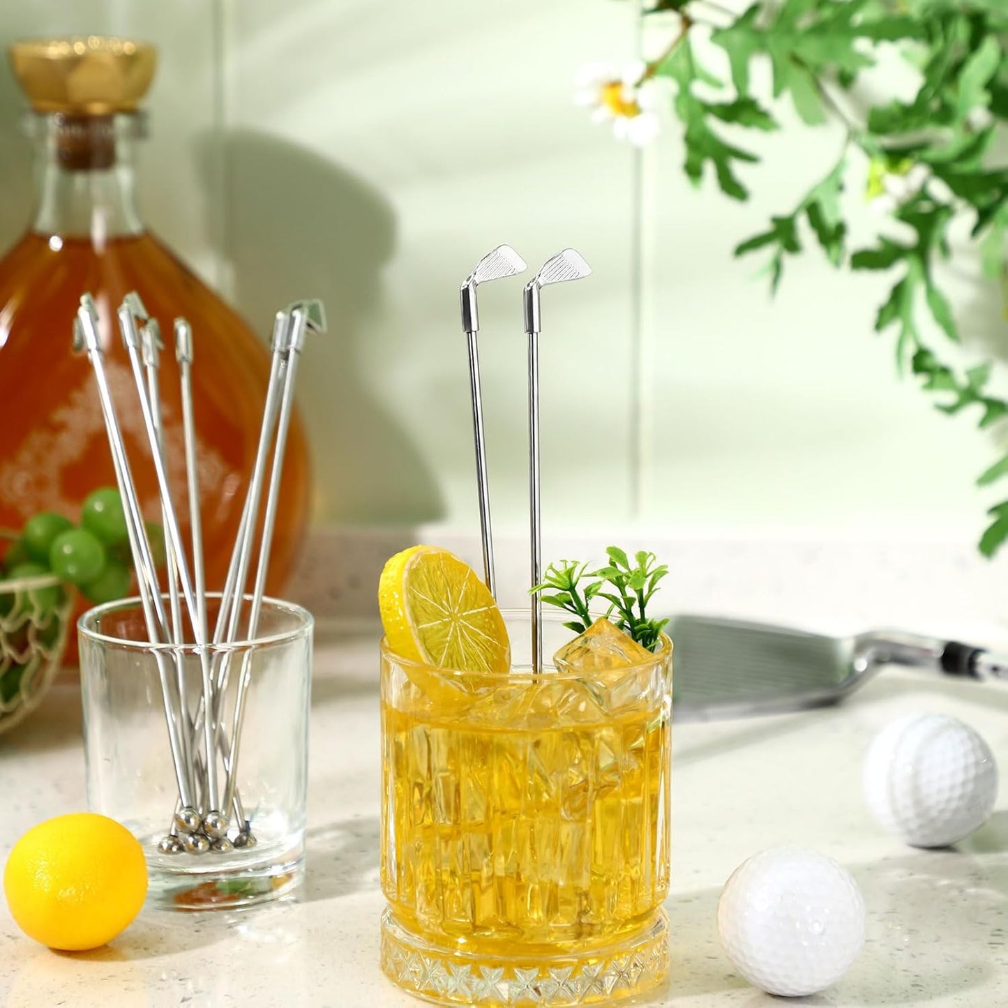 Hushee 20 Pcs Metal Golf Cocktail Stirrers Swizzle Stir Sticks 7.87 Inch Reusable Drink Stirrer Sticks Party Decorations Golf Party Clubhouse and Outing Decorations