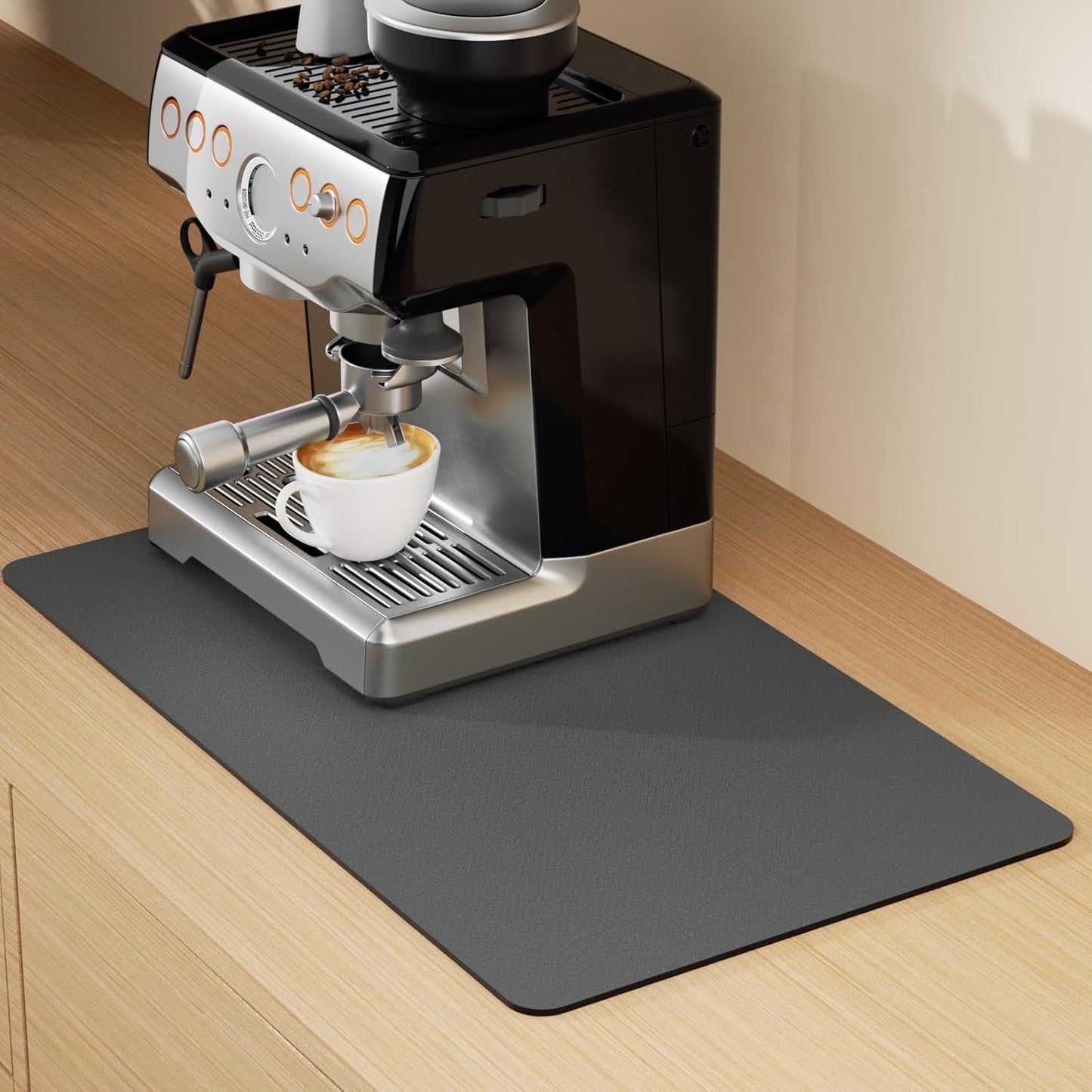 Coffee Mat Hide Stain Rubber, Coffee Bar Accessories Fit Under Espresso Machine CoffeeMaker Coffeepot, Backed Absorbent Dish Drying Mat for Kitchen Counter(Dark Gray, 40cm×50cm)