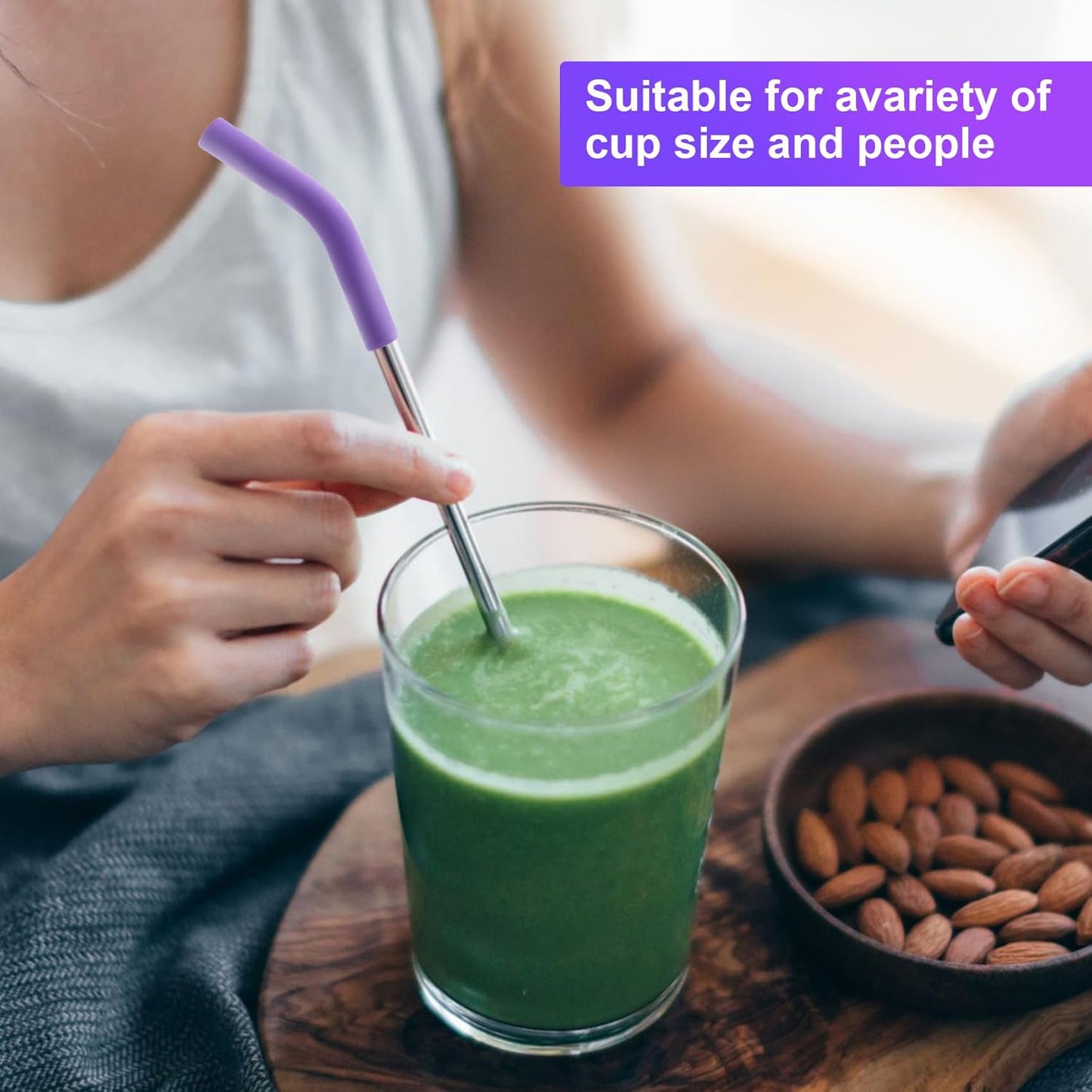 6Pcs Metal Straw Silicone Tips 5/16 inch Wide(8mm Outer Diameter) Food Grade Rubber Straw Covers Purple Flex Elbow Replacement Tip for Stainless Steel Metal Straws