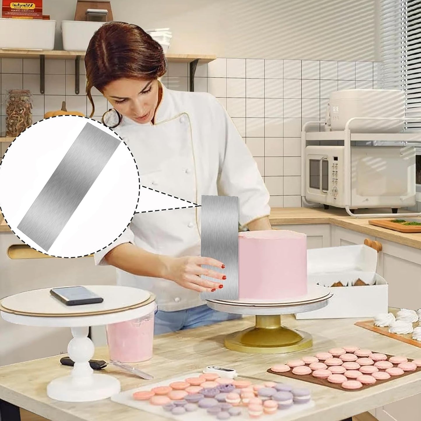 3 Pieces 8.7 Inche Stainless Steel Cake Scraper，Double Sided Patterned Edge Stripe Edge Smoother Scraper Cake Decorating，Cake Decorating Comb Cake Scraper (3, 3)