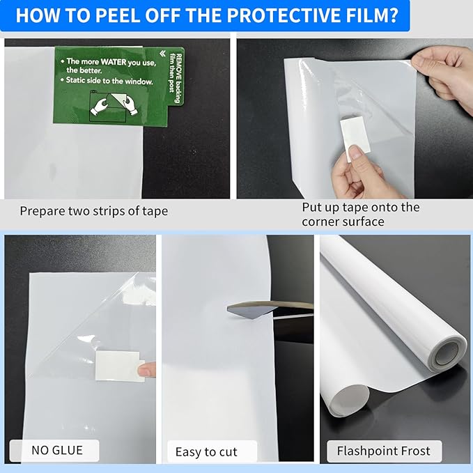 Window Privacy Film with Installation Tools, Static Cling, Anti UV, Heat Control, Ideal for Home Shower Office Glass Door (White Frosted, 17.5X78.7Inch)