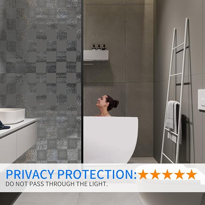 Window Film Privacy Day and Night with Installation Tools, Static Cling Glass Film Ideal for Home Shower Office Glass Door (Black, 35.4 x 196.9 Inch)