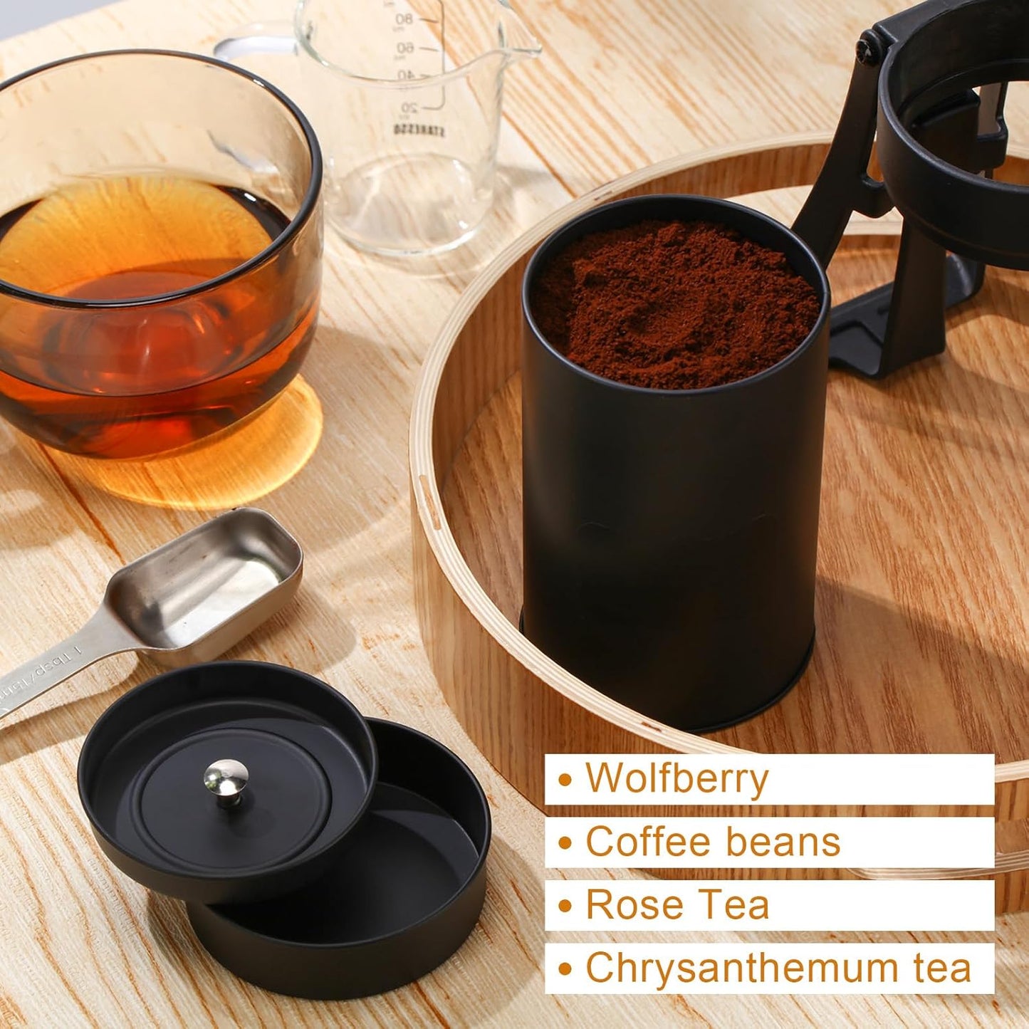 Tanlade 6 Pcs Tea Tin Canister Metal Round Can with Airtight Lid Double Sealed Tea Tin Canisters, with 1 Erasable Chalk Marker and 16 Stickers for Loose Leaf Coffee Sugar, 16 oz