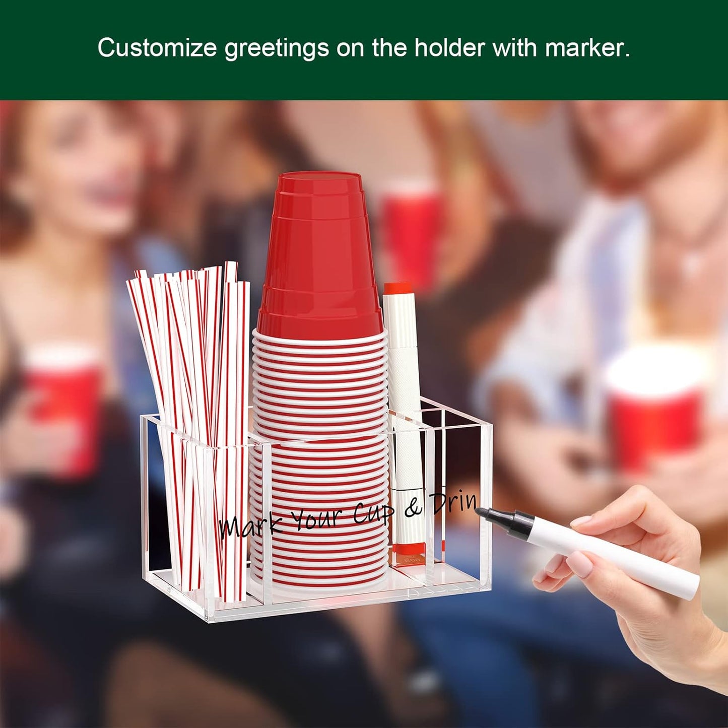 Cup Holder with Slot Mark Your Cup, Party Dispenser Acrylic Cup Organizer and Bar Counter Decor, Clear