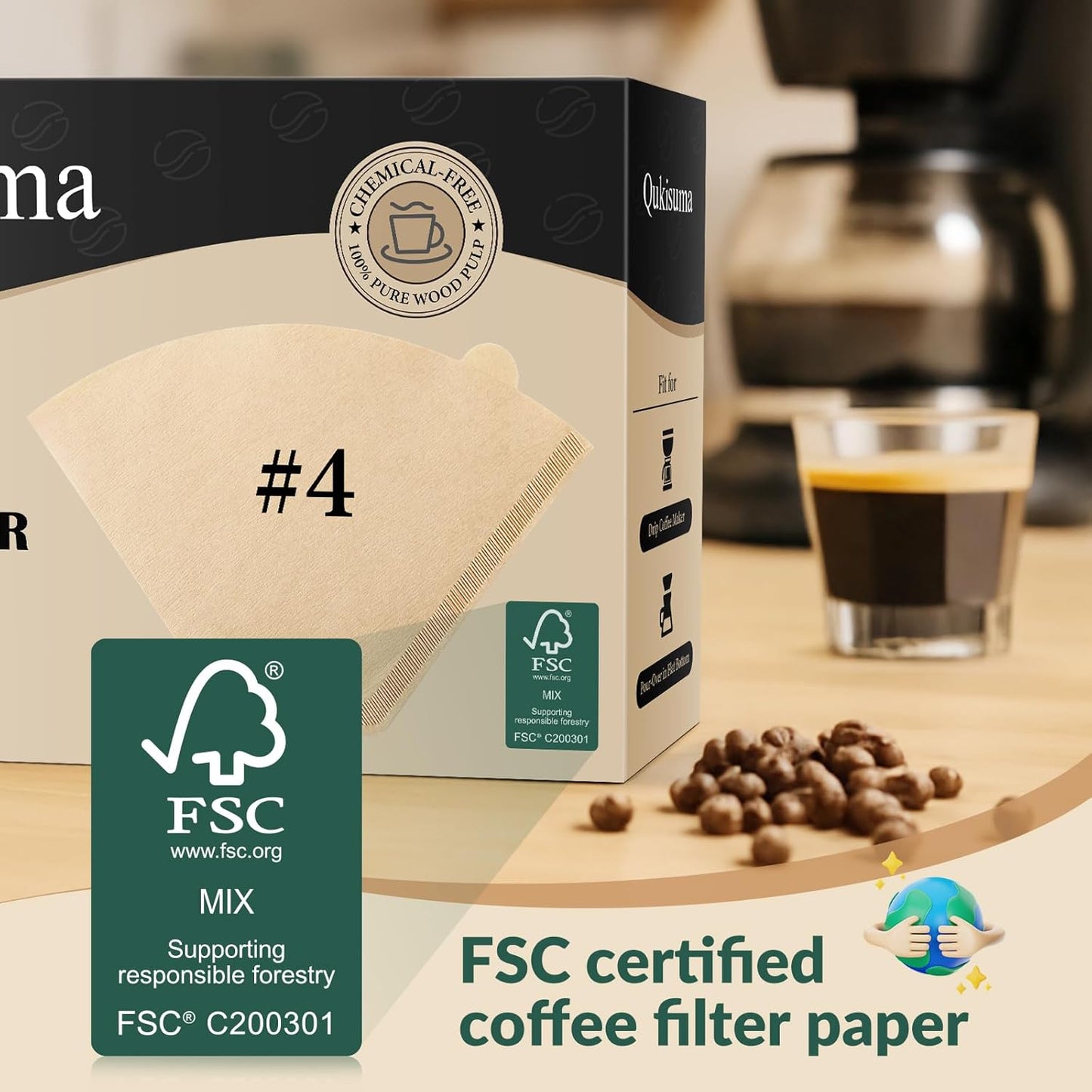 150 Count #4 Coffee Filters, Number 4 Cone Coffee Paper Filters for Pour Over and Drip Coffee Maker, 8-12 Cups (Unbleached Natural)