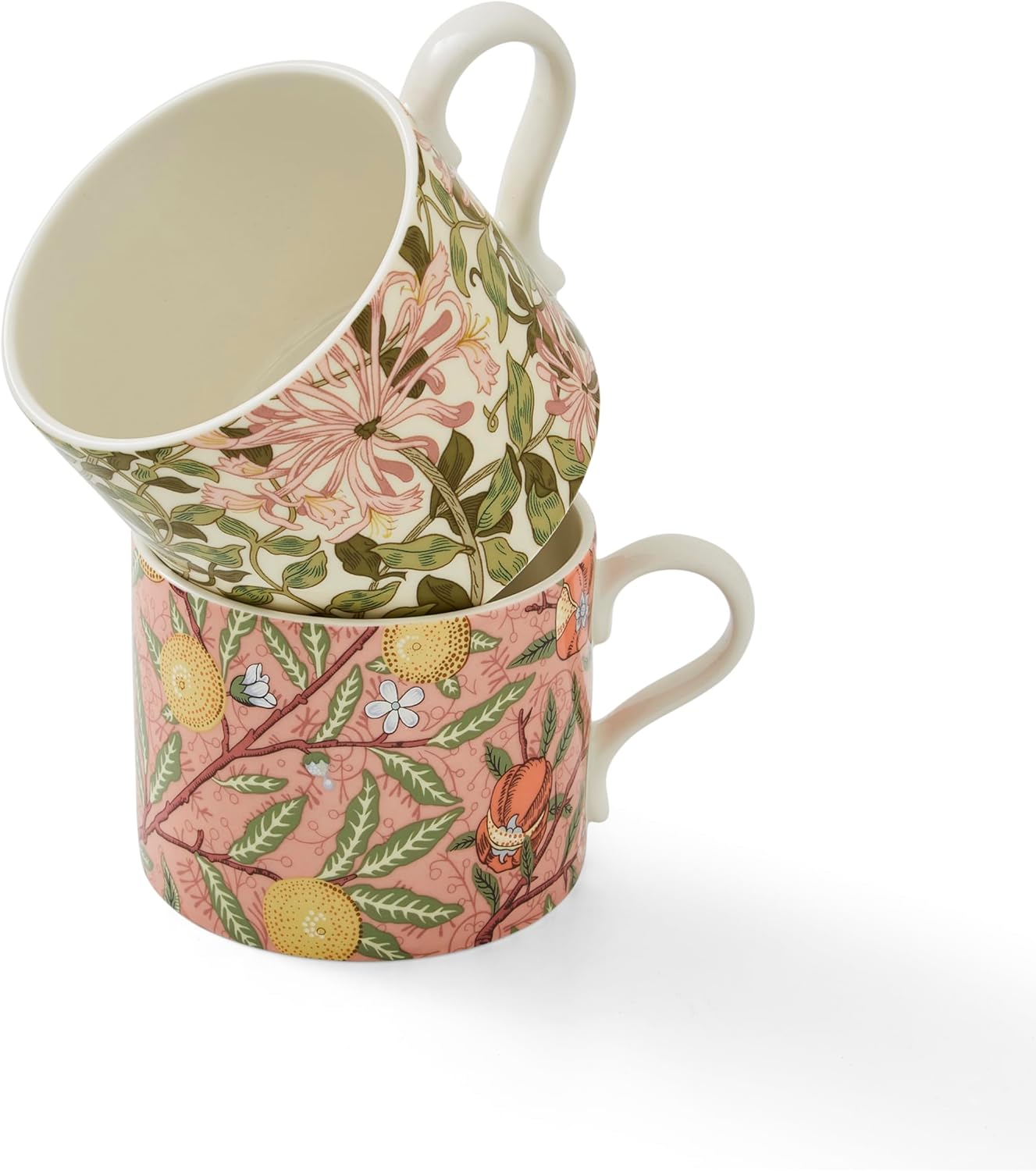 Spode Morris & Co Porcelain Mugs, Set of 2-12oz Microwave and Dishwasher Safe Tea & Coffee Cups for Kitchen Countertop or Home Brew Coffee Station, Great Gift for Mothers (Fruit & Honeysuckle)