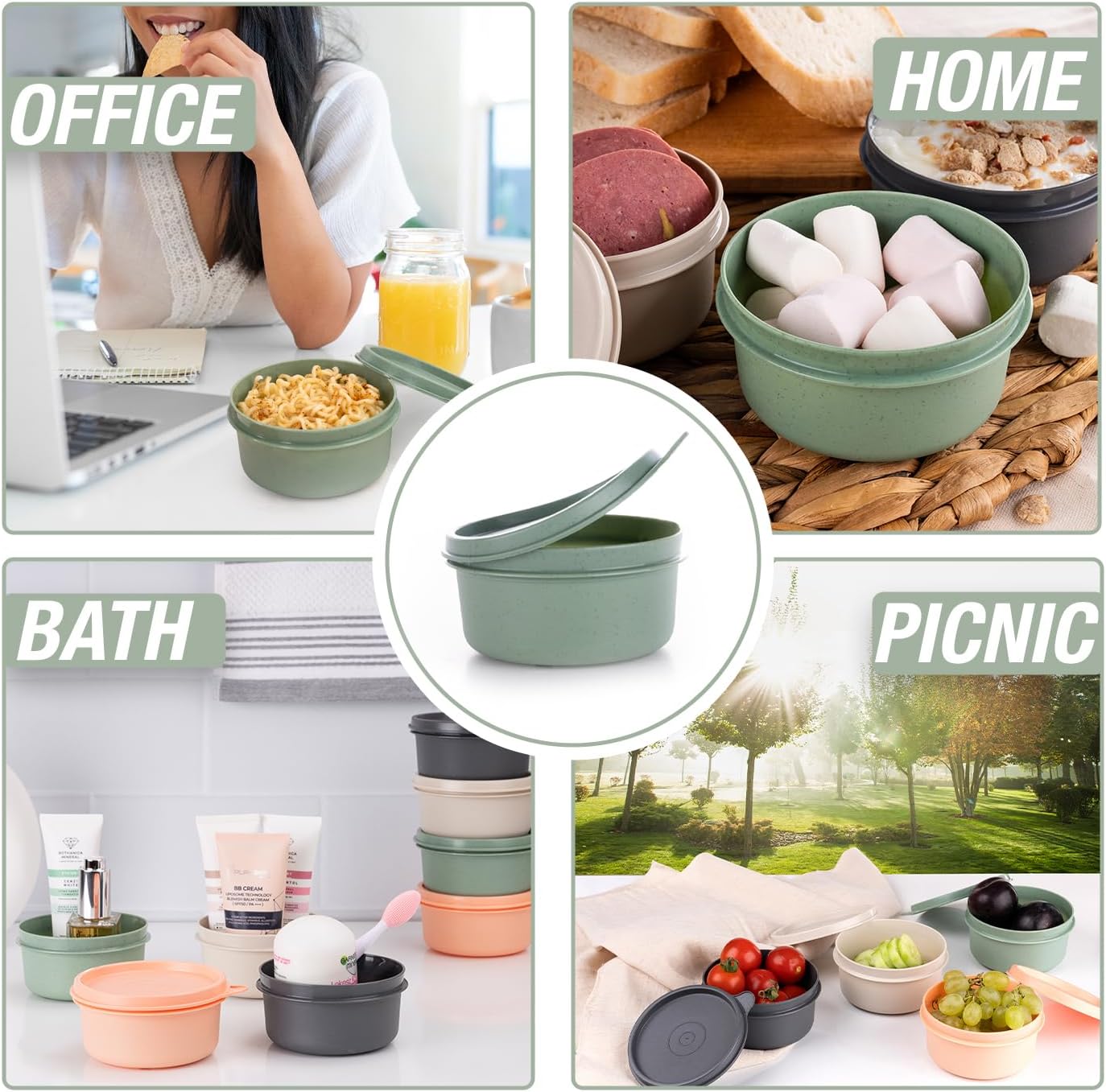 Set of 12 Small Round 9 oz Deli Containers with Lids, Airtight Leakproof Reusable Food Storage, Plastic To Go Bento Box, Mini Lunch Box, Snack Storage Bowl, for Kitchen, Picnic (12)