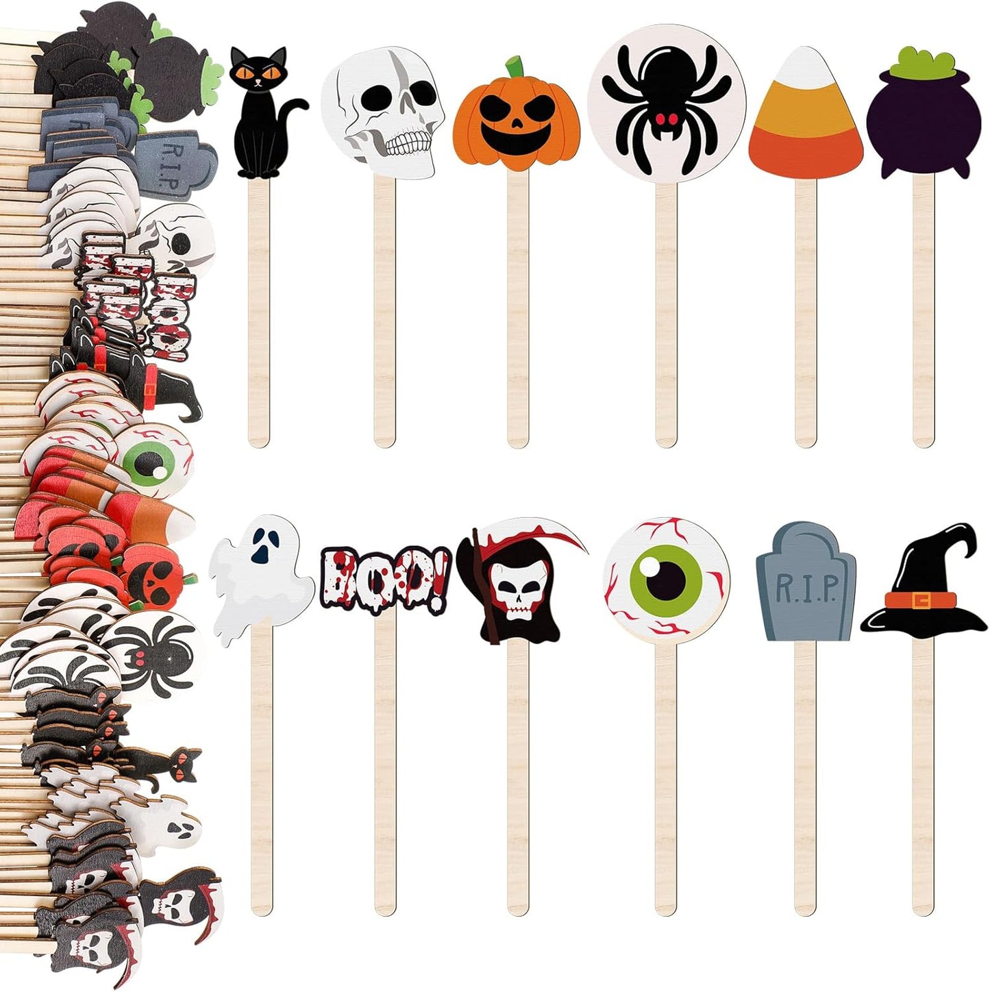 Jinei 120 Pcs Halloween Coffee Stirrers Stir Sticks Natural Wooden Stir Sticks Disposable Drink Stirrers for Stirring Hot Chocolate Milkshake Restaurant Home Office