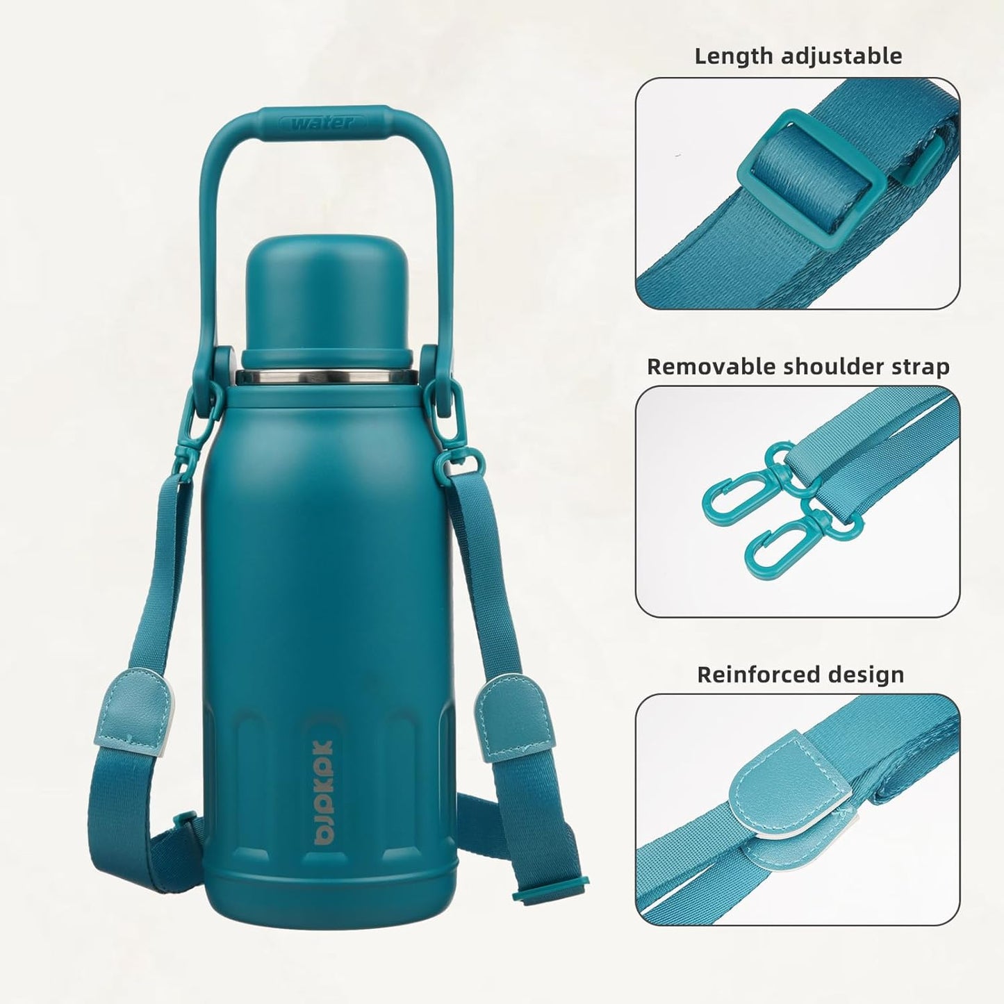 BJPKPK Insulated Water Bottle 27oz Stainless Steel Water Thermos with Handle and Cup Lid Travel Metal Thermos,Laguna