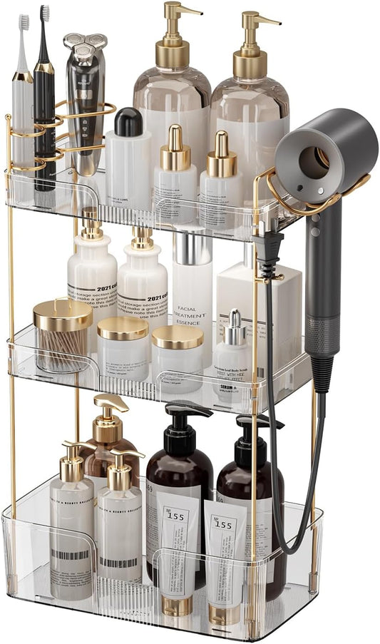 YCIA&DONE Luxury Bathroom Counter Organizer, Large Makeup Organizer Countertop, Shelf Organizer, Vanity Tray, Easily Assemble for Bathroom Organizers and Storage, Undersink, Cabinet, 3 Tiers Clear
