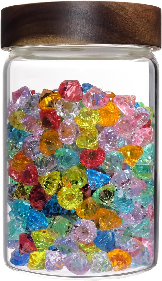 Glass Coffee Jars Spice Jar Round Storage Canister with Wooden Lid Clear Glass Food Jar for Pantry Sugar Tea Coffee Bean Spice Nuts Cookies Bath Salts (900ml/30oz-1 pack)