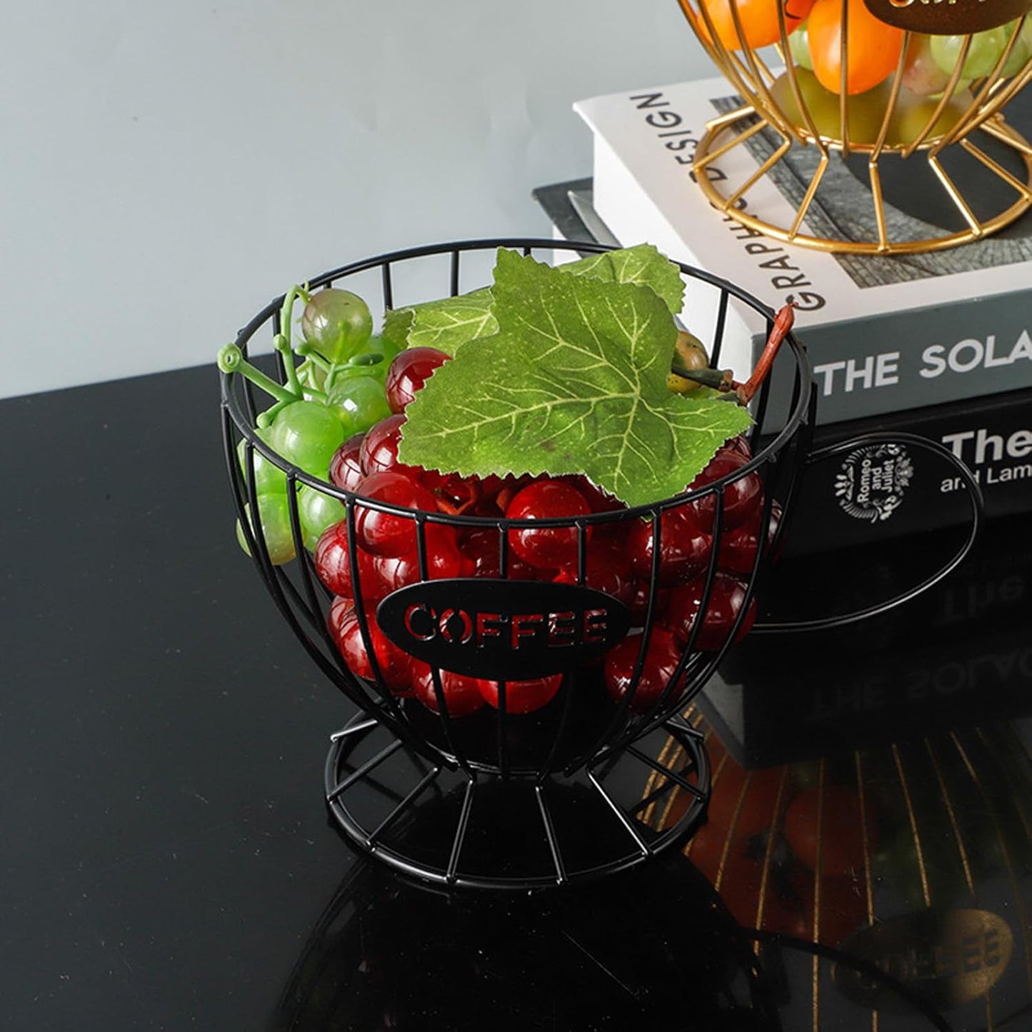 Coffee Pod Holder,Large K-Cup & Nespresso Capsule Organizer, Coffee Capsule Basket, Metal Coffee Bar Organizer for Kitchen Dinning Room Office Home Cafe Hotel (Black-Tea Cup )