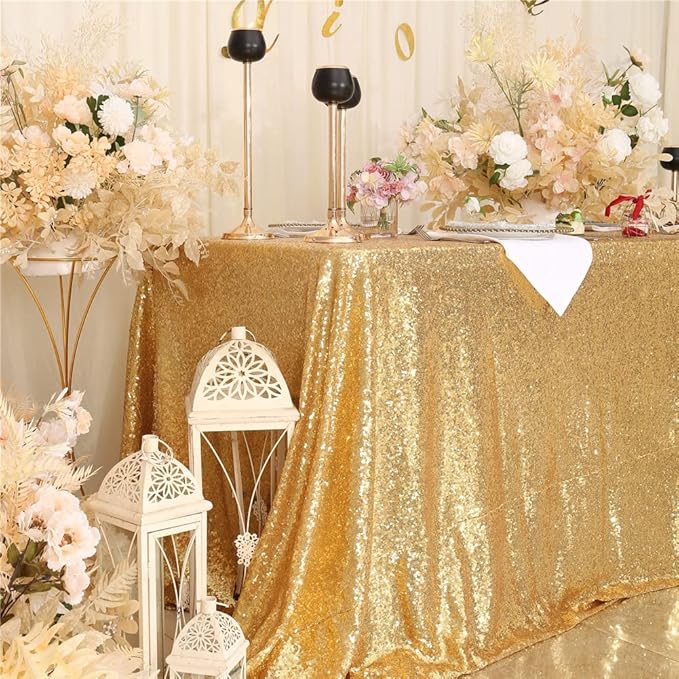 SquarePie Sequin Tablecloth 50 x 72 Inch Gold Sparkly Table Cloth for Wedding Party