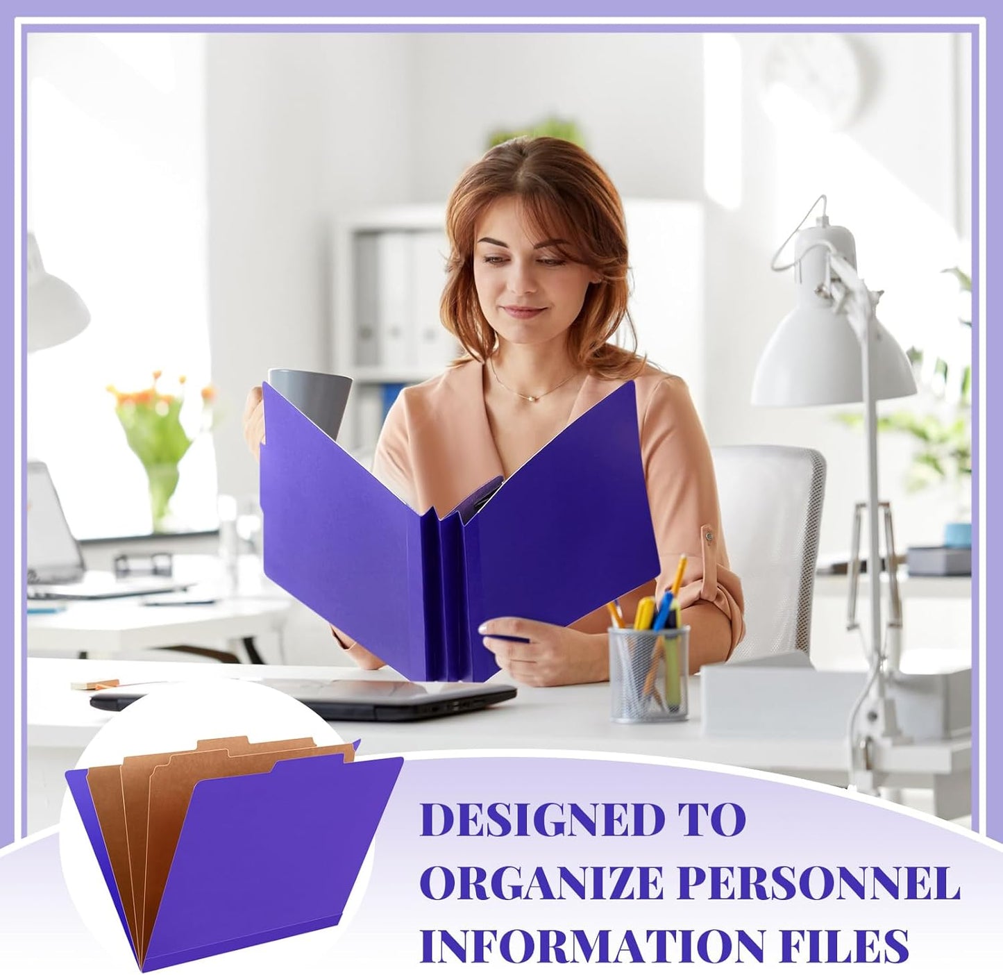 60 Pcs Classification Folders Letter Size, Back to School Supply for Teacher, Student, 3 Dividers Pressboard File Folder Bulk with 2 Fasteners, 3.5 Inch Expanding File Organizer (Purple)