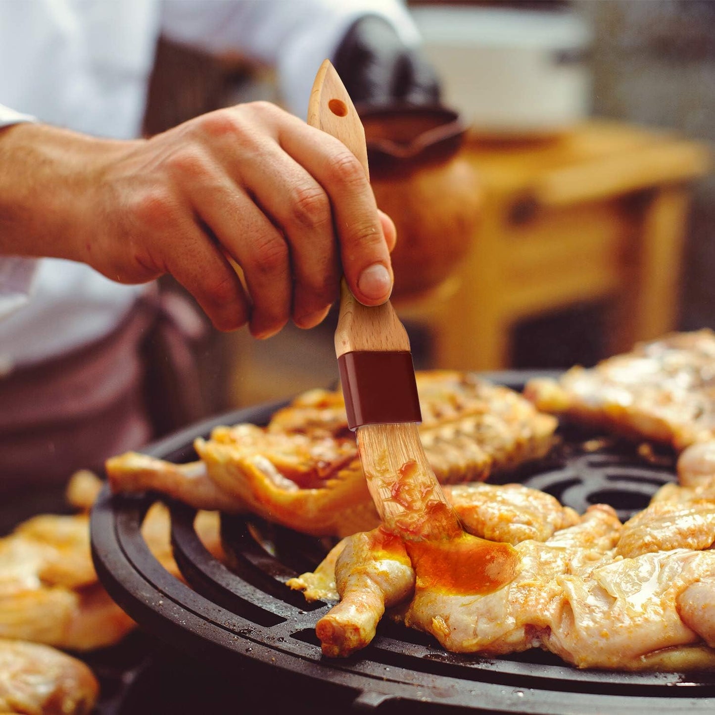 Pastry Brushes for Baking Basting Brush with Boar Bristles and Beech Hardwood Handles Culinary Oil Brush for Barbecue Butter Grill BBQ Sauce Baster Marinade Kitchen Food Cooking Brushes (1"- 2PCS)