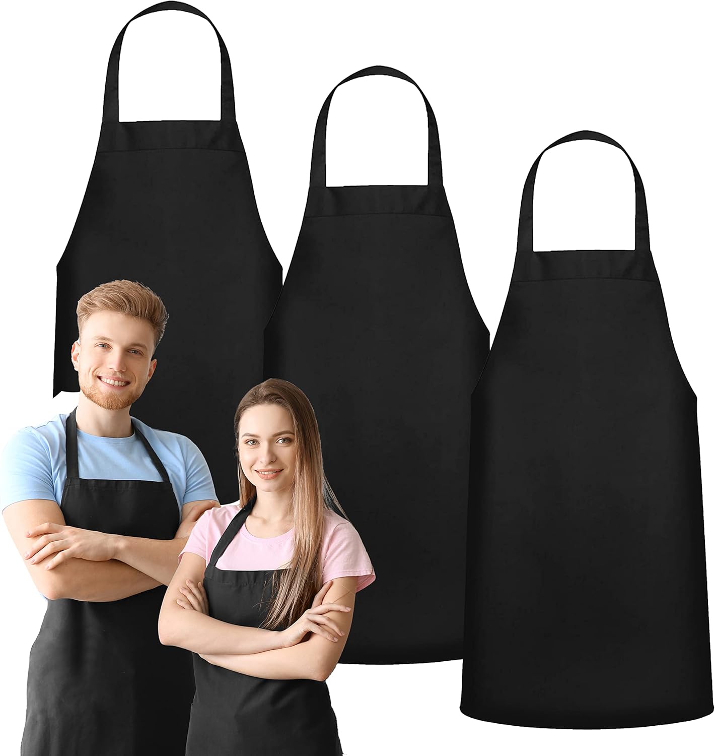 GREEN LIFESTYLE 3 Pack Professional Chef Apron – Grilling Aprons for Men, Waterproof Cooking Apron for BBQ, Work or Restaurant Use, Kitchen Aprons for Women – Black, No Pockets